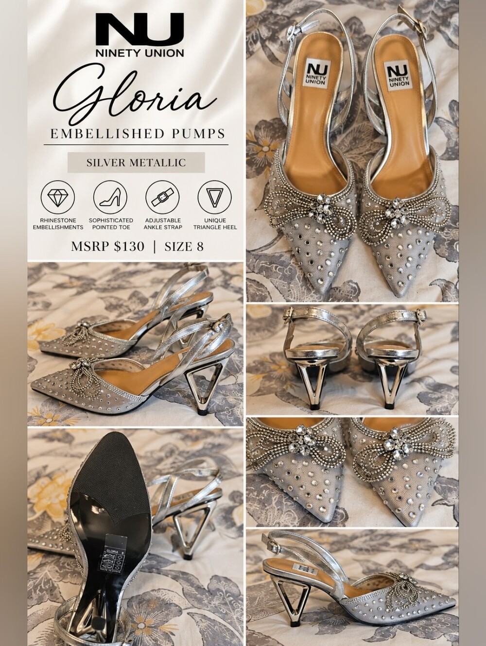 Ninety Union Gloria Silver Metallic Embellished Pumps - NWOB